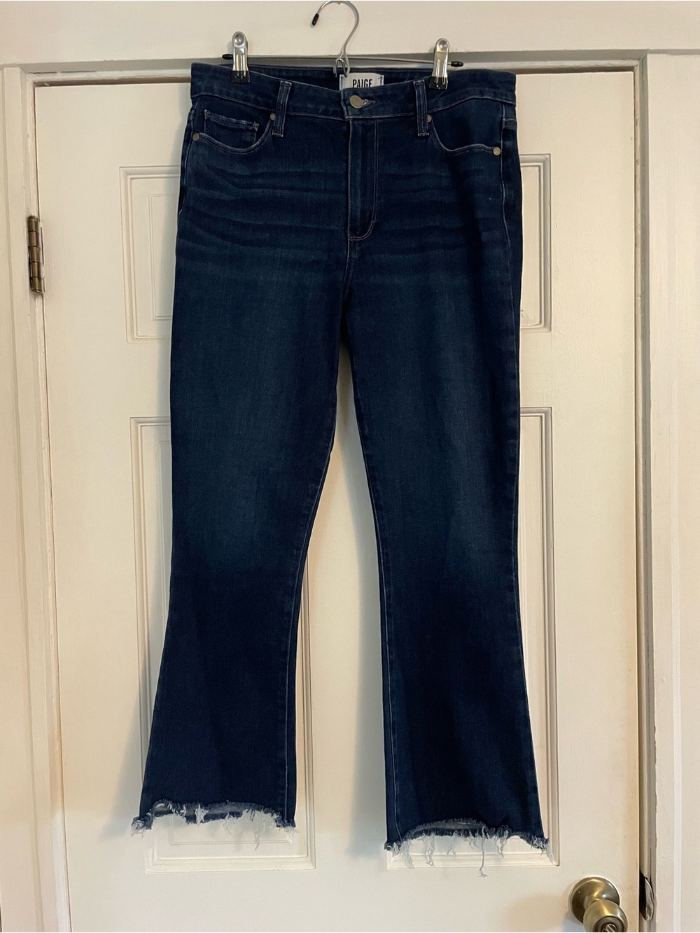 Paige Rory Crop Flare Women’s Dark Blue Raw-Hem Jeans- Size 30
